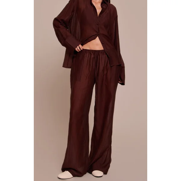 Chocolat Pantalon Droit Ample À Texture