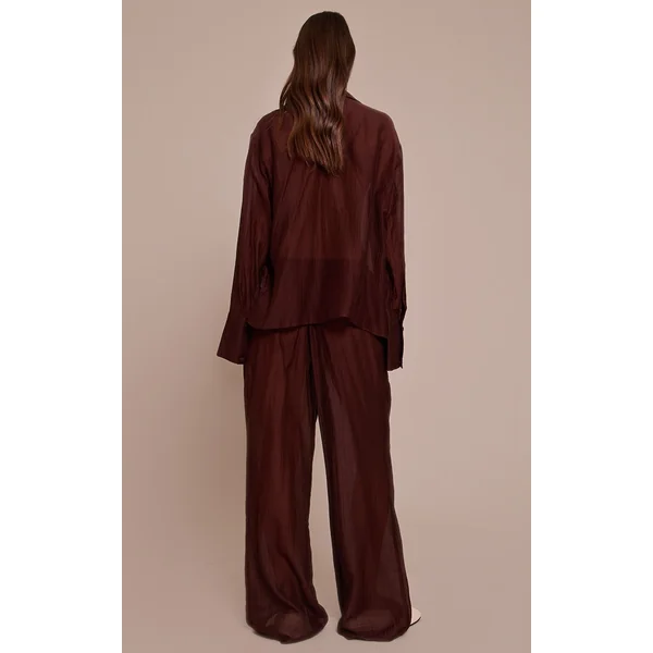 Chocolat Pantalon Droit Ample À Texture