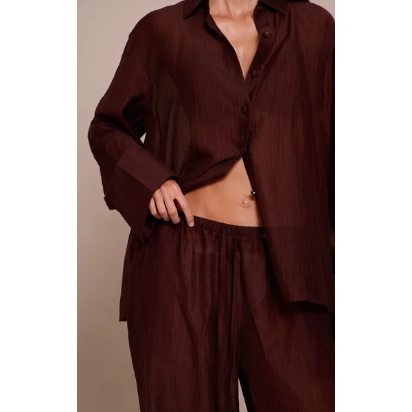 Chocolat Pantalon Droit Ample À Texture