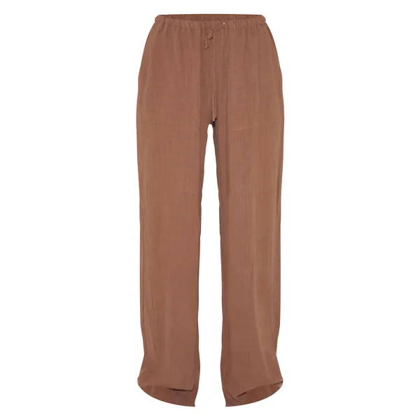 Chocolat Pantalon Droit À Cordon De Serrage En Mélange De Lin
