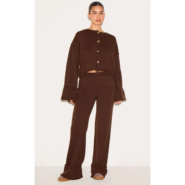 Chocolat Pantalon En Maille À Ourlet Retroussé