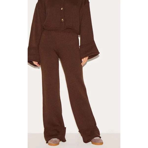 Chocolat Pantalon En Maille À Ourlet Retroussé