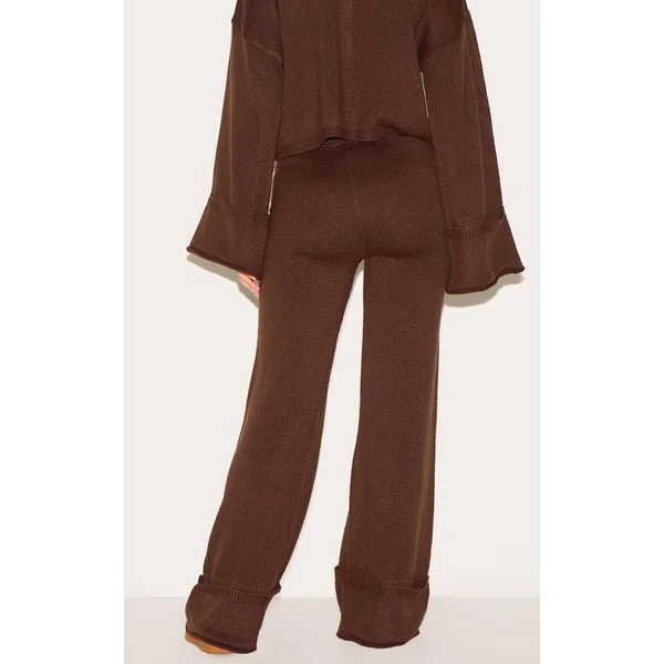 Chocolat Pantalon En Maille À Ourlet Retroussé