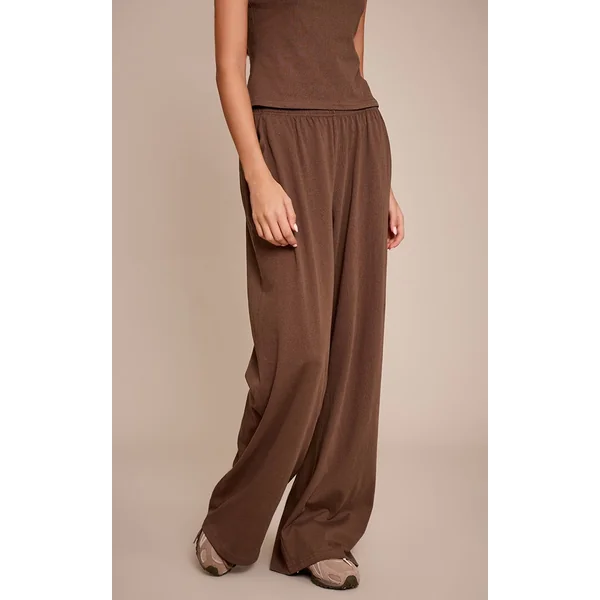 Chocolat Pantalon Large Décontracté À Texture Douce Et Jambe Ample