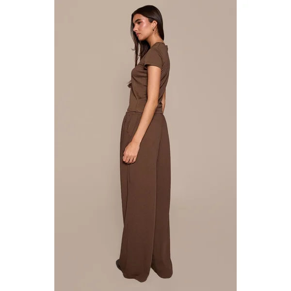 Chocolat Pantalon Large Décontracté À Texture Douce Et Jambe Ample