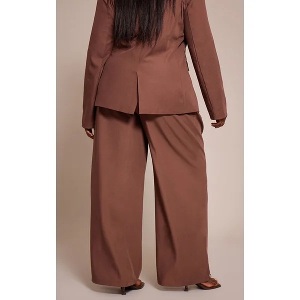 Chocolat Pantalon Large Tailleur Tissé Grande Taille À Pinces Coordonné