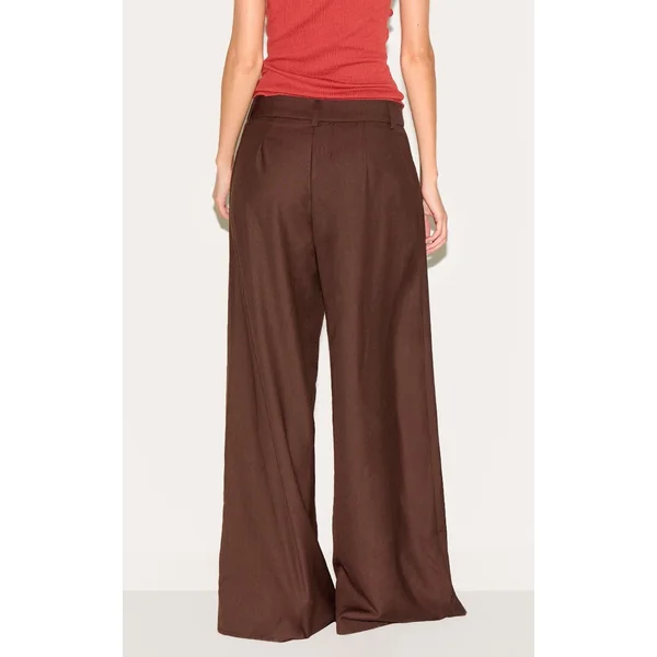 Chocolat Pantalon Large Tissé À Double Pli