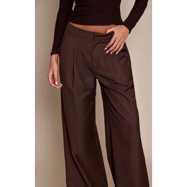 Chocolat Pantalon Large À Double Pli Tissé Pour Grande Taille