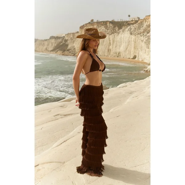 Chocolat Pantalon À Franges Superposées