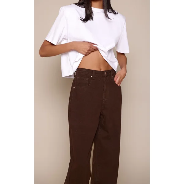 Chocolat Prettylittlething Jean Boyfriend Taille Mi-haute