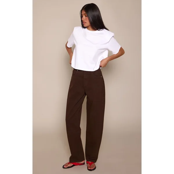 Chocolat Prettylittlething Jean Boyfriend Taille Mi-haute