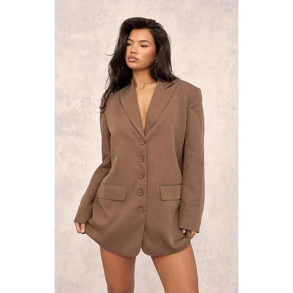Chocolat Robe Blazer Oversize À Épaulettes En Sergé