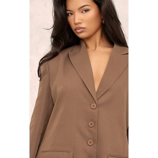 Chocolat Robe Blazer Oversize À Épaulettes En Sergé