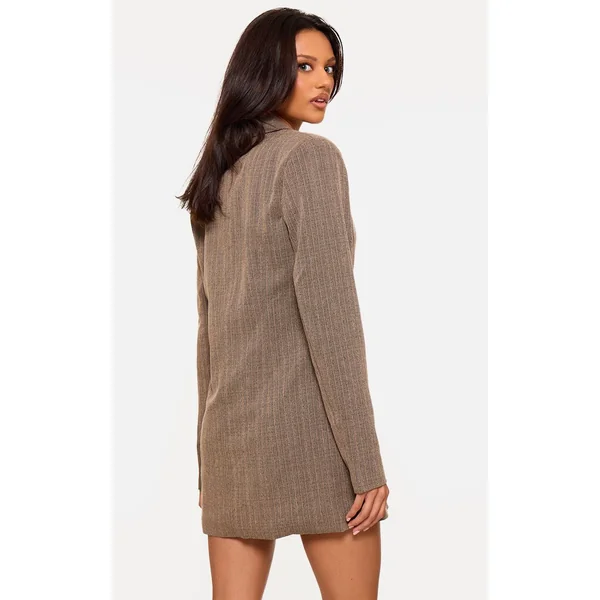 Chocolat Robe Blazer À Fines Rayures Boutonnée