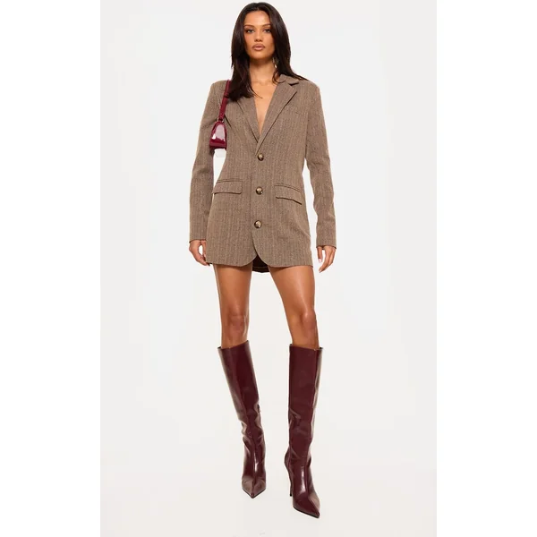 Chocolat Robe Blazer À Fines Rayures Boutonnée