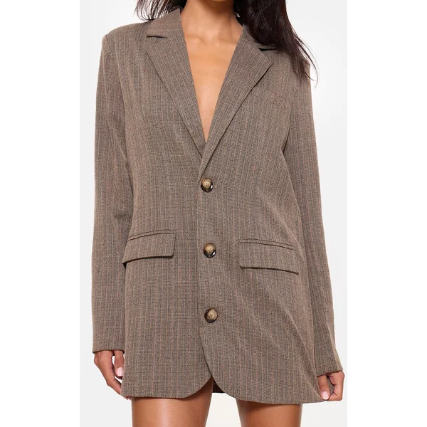 Chocolat Robe Blazer À Fines Rayures Boutonnée