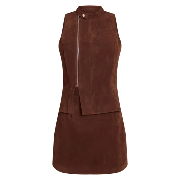 Chocolat Robe Courte Zippée En Synthétique