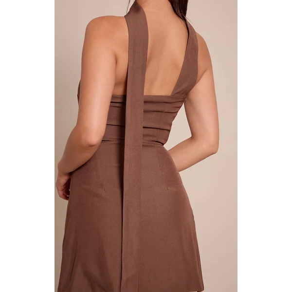 Chocolat Robe Droite Bandeau À Détail Foulard Tissé