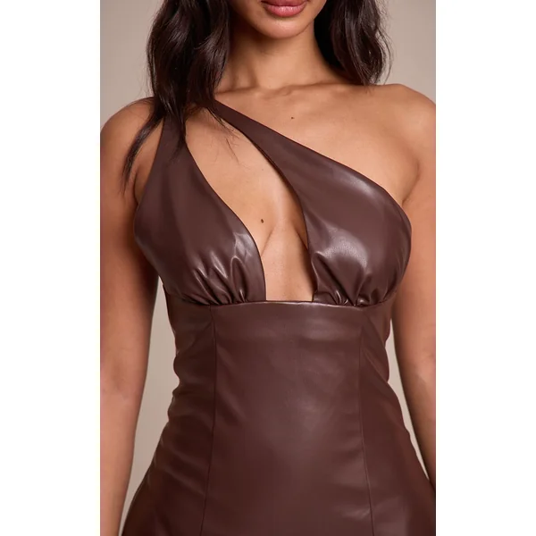 Chocolat Robe Longue En Synthétiquecuir À Bretelles Petite