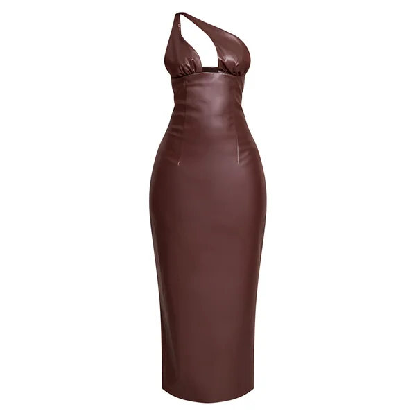 Chocolat Robe Longue En Synthétiquecuir À Bretelles Petite