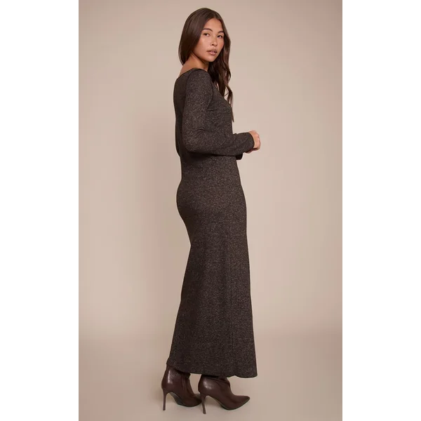 Chocolat Robe Maxi En Jersey À Manches Longues