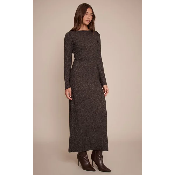 Chocolat Robe Maxi En Jersey À Manches Longues