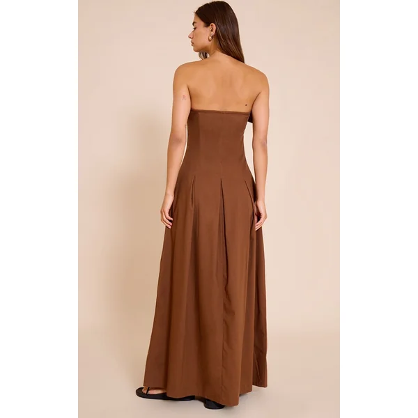 Chocolat Robe Mi-longue Plissée À Bustier