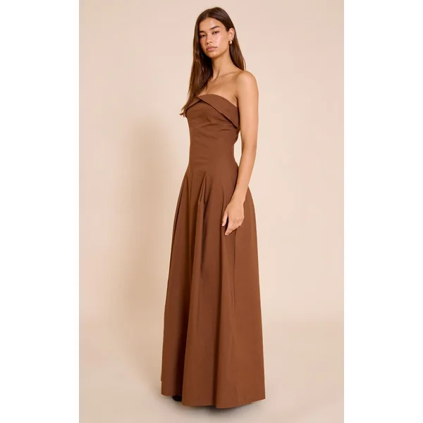 Chocolat Robe Mi-longue Plissée À Bustier