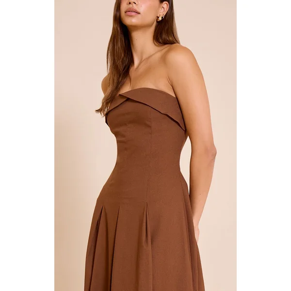 Chocolat Robe Mi-longue Plissée À Bustier