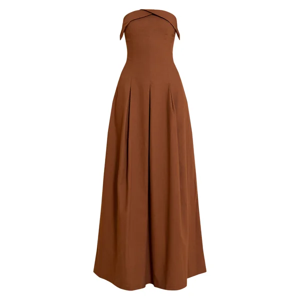 Chocolat Robe Mi-longue Plissée À Bustier