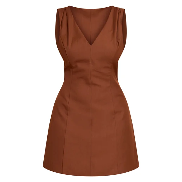 Chocolat Robe Mini Ajustée Cintrée À Décolleté Plongeant Forme A