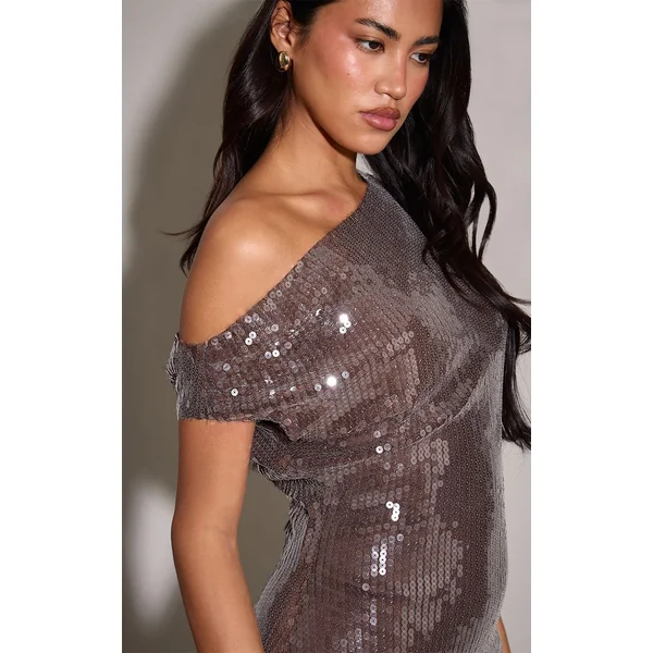 Chocolat Robe Mini Asymétrique À Sequins