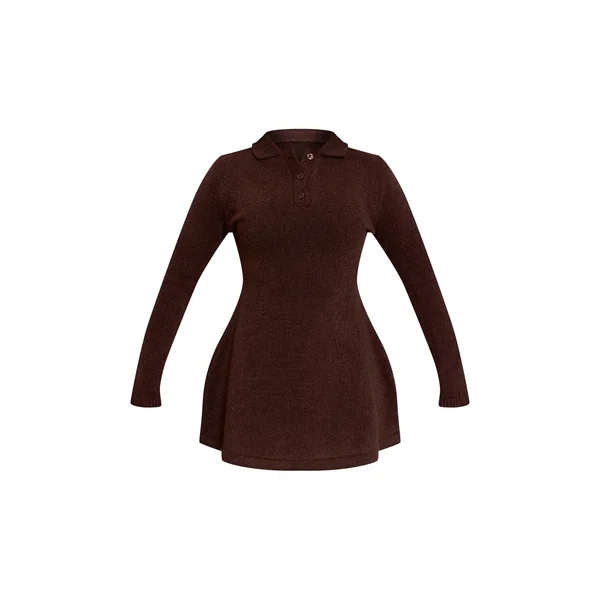 Chocolat Robe Mini Tricotée À Manches Longues Et Jupe Évasée Petite Taille