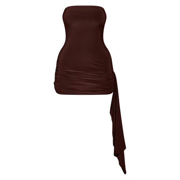 Chocolat Robe Moulante Mini À Détail Drapé Latéral