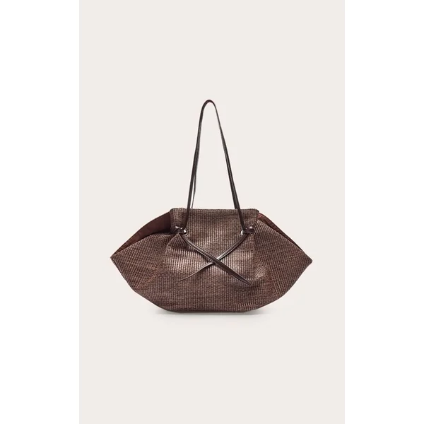 Chocolat Sac De Plage En Raphia Contrasté Avec Cordon De Serrage