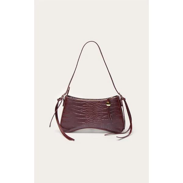 Chocolat Sac À Épaule Perlé Incurvé Effet Croco