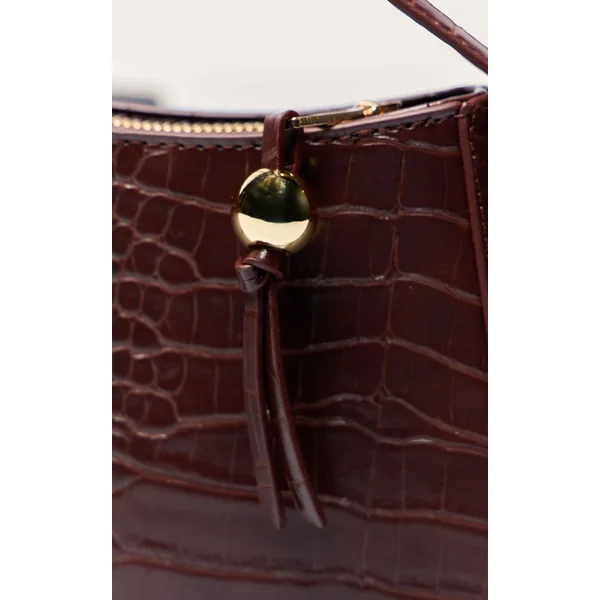 Chocolat Sac À Épaule Perlé Incurvé Effet Croco