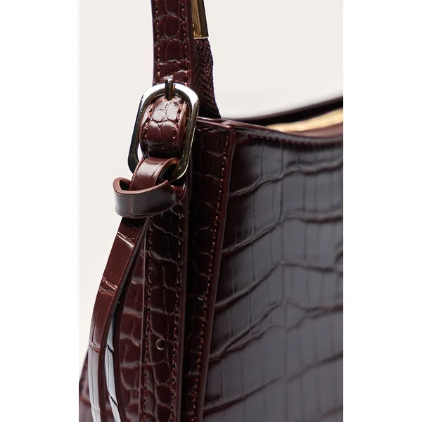 Chocolat Sac À Épaule Perlé Incurvé Effet Croco