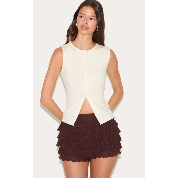 Chocolat Short Bloomer Texturé À Volants