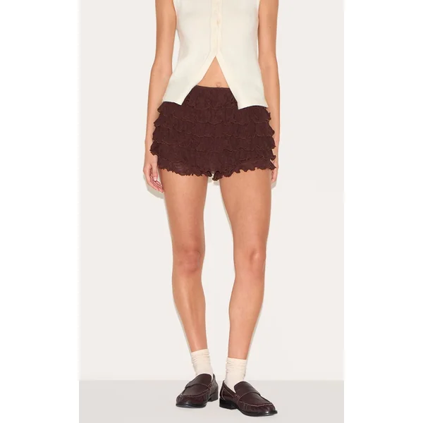 Chocolat Short Bloomer Texturé À Volants