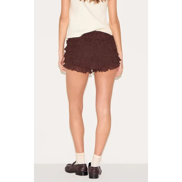 Chocolat Short Bloomer Texturé À Volants