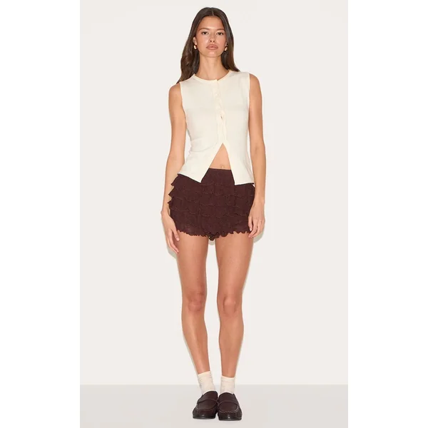 Chocolat Short Bloomer Texturé À Volants