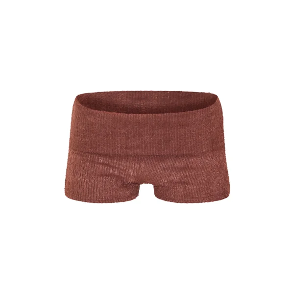 Chocolat Short Taille Haute À Revers En Maille Duveteuse Texturée