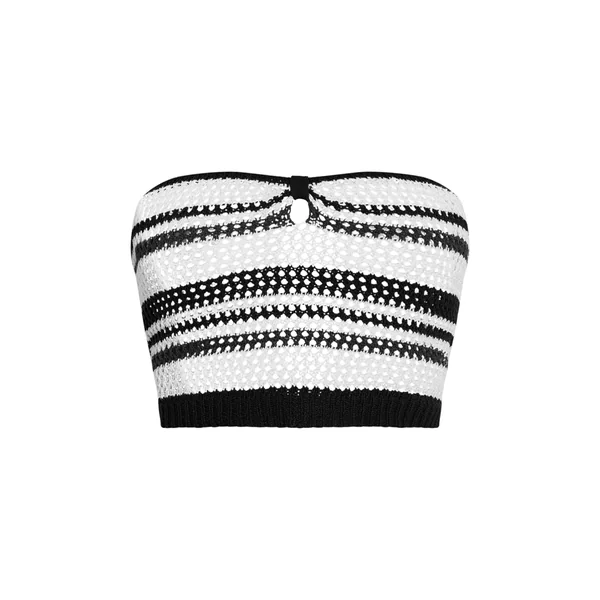 Chocolat Top Bandeau Rayé Au Crochet