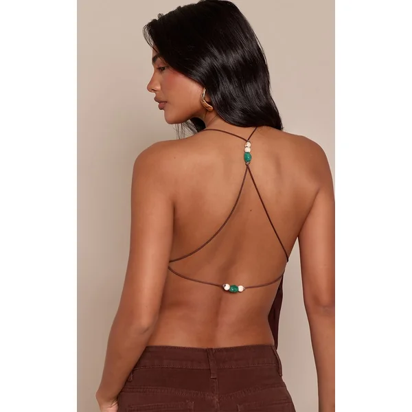 Chocolat Top Caraco Dos Nu Avec Détails De Perles