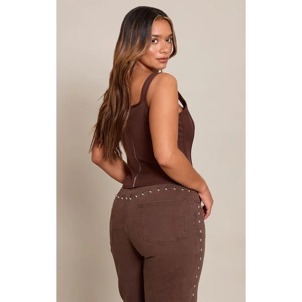 Chocolat Top Corset Long À Encolure Carrée Et Finitions En Dentelle Shape