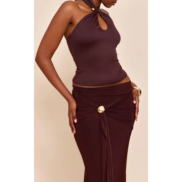 Chocolat Top Long Col Licou À Détail Bordure Double Couche Toucher Doux
