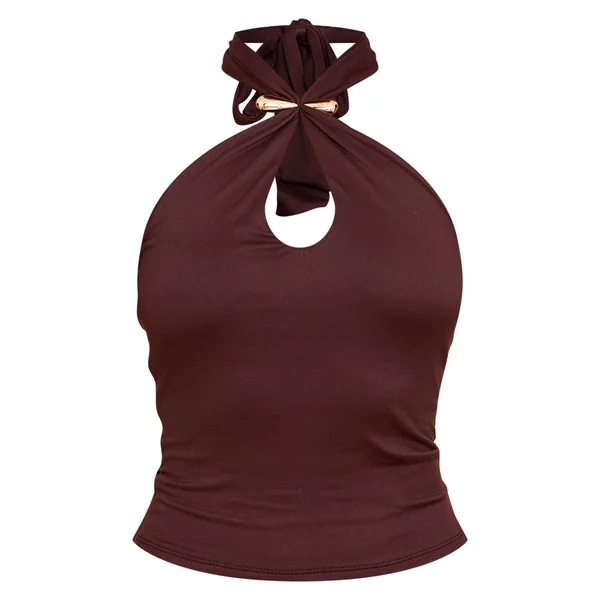 Chocolat Top Long Col Licou À Détail Bordure Double Couche Toucher Doux