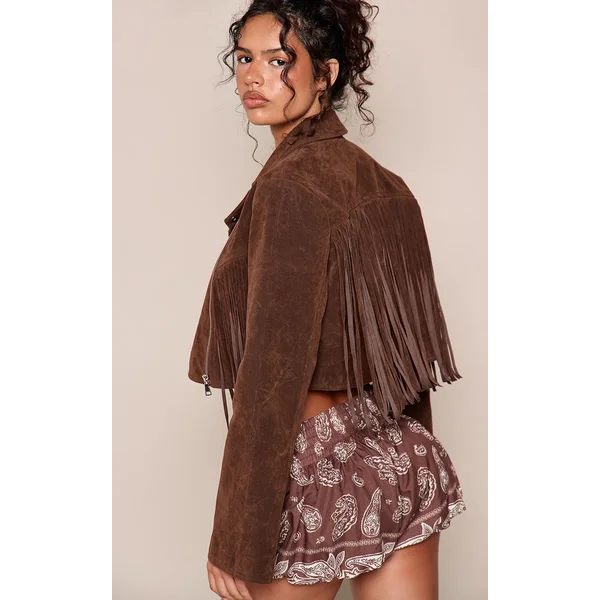 Chocolat Veste Courte En Synthétique À Franges