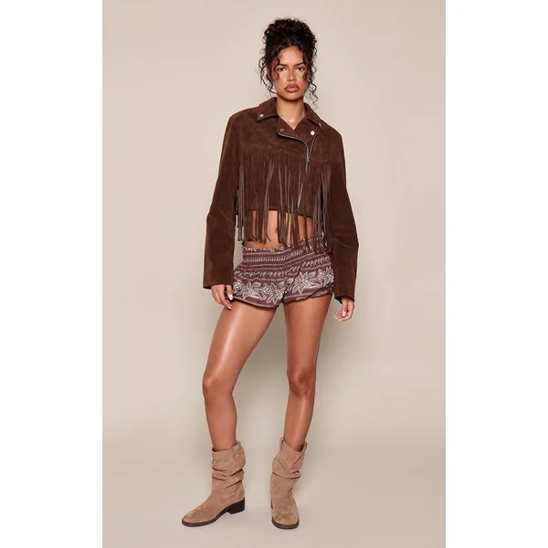 Chocolat Veste Courte En Synthétique À Franges